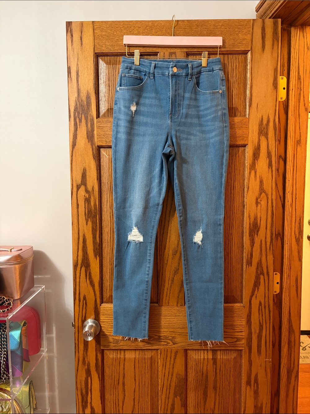 Express Light Blue High-Rise Ripped Skinny Jeans